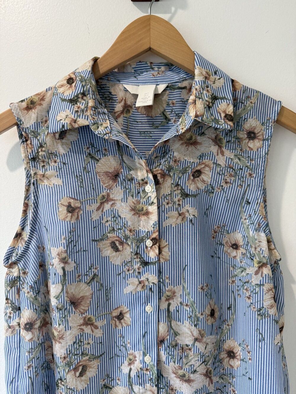H&M Women’s Sleeveless Shirt Sheer Floral Striped Feminine Romantic Sz 2